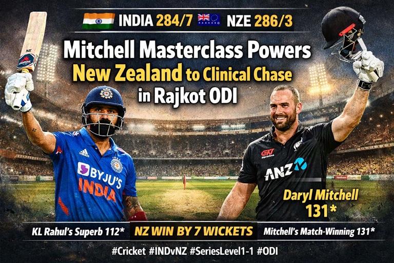 Mitchell Masterclass Powers New Zealand to Clinical Chase in Rajkot ODI