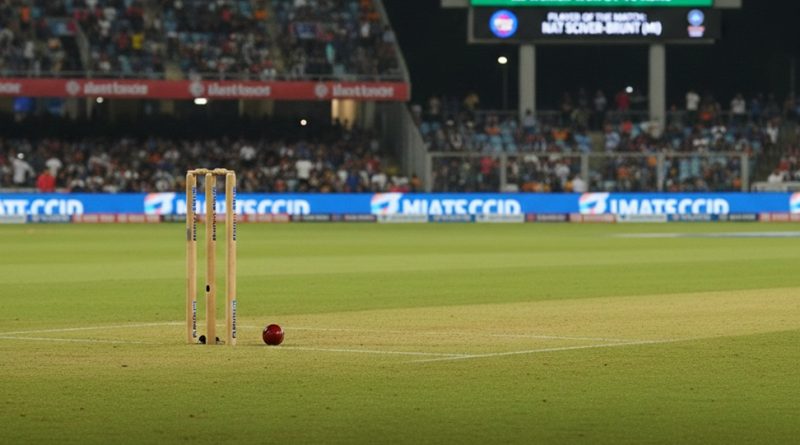 A vibrant landscape-oriented featured image for a cricket article. The foreground shows a cricket pitch at night under bright stadium lights, featuring wooden stumps and a red cricket ball on the grass. In the background, a packed stadium gallery is visible under a night sky. A large digital scoreboard prominently displays the match result: "MI Women won by 15 runs" along with the scores for MI-W (199/4) and RCB-W (184/9). Overlaying the image at the bottom is bold, stylized text that reads "WPL 2026: MI WOMEN vs RCB WOMEN" and "SCIVER-BRUNT'S CENTURY SEALS VICTORY," with the website "CRICKETTVONLINE.COM" in the top left corner
