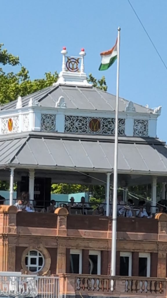 The Indian Tiranga flying proudly above the historic Lord's Pavilion roof