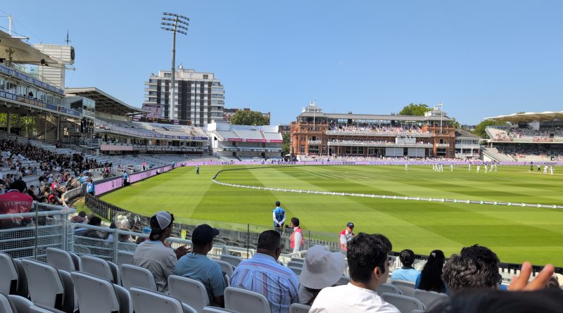 Play in progress on the outfield at Lord's Cricket Ground on Day 3